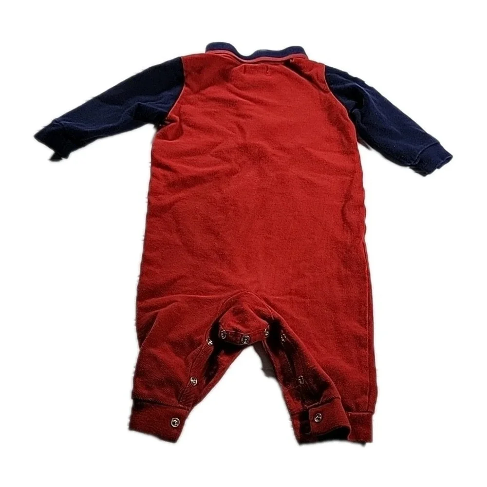 Ralph Lauren One Piece Baby 6 Months RED/BLUE LONG Sleeve Snap Closure Big Pony‎